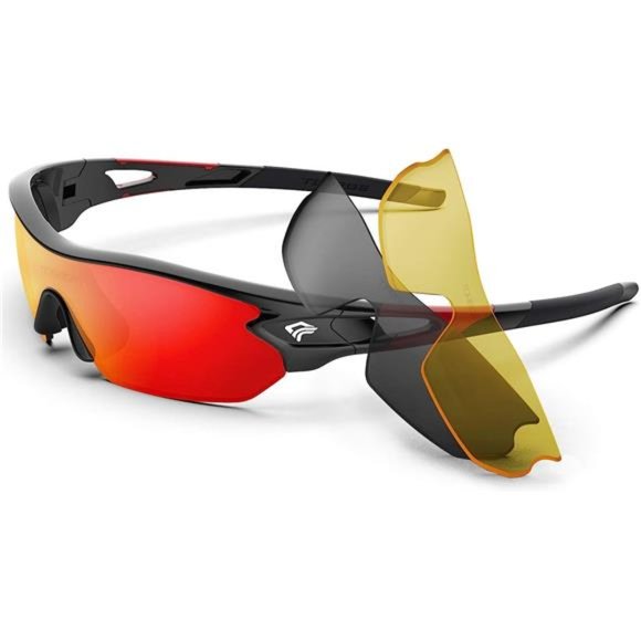 Polarized Sports Sunglasses for Men Women Tr002-black Red &Red Lens